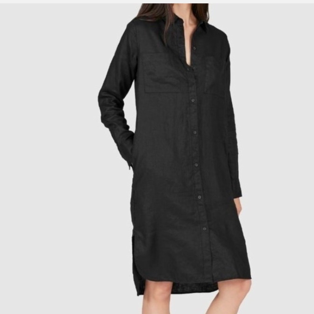 Everlane Size 8 Black 100% Linen Shirt Dress